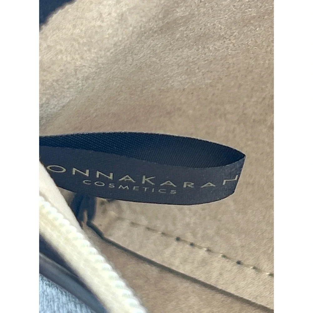 Donna Karan‎ New York Black Pebbled Faux Leather Cosmetic Bag Gold Zip Pouch